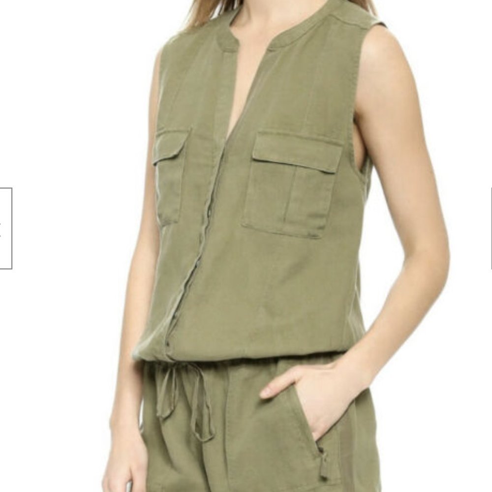 Joie Linen Sleeveless Jumpsuit - Olive Green